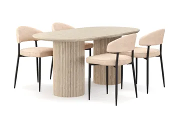 Uppveda Spisebord med travertin-look med 4 stk. Jairam Spisebordsstole - Beige - Møbler - Borde - Spisebordssæt
