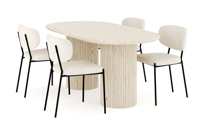 Uppveda Spisegruppe 180 cm Oval med 4 Gemmiano Spisestole, Travertin