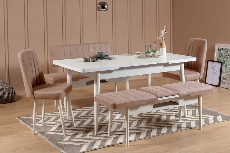 Valsot Udvideligt Spisebordssæt 129 cm, Hvid/Grå