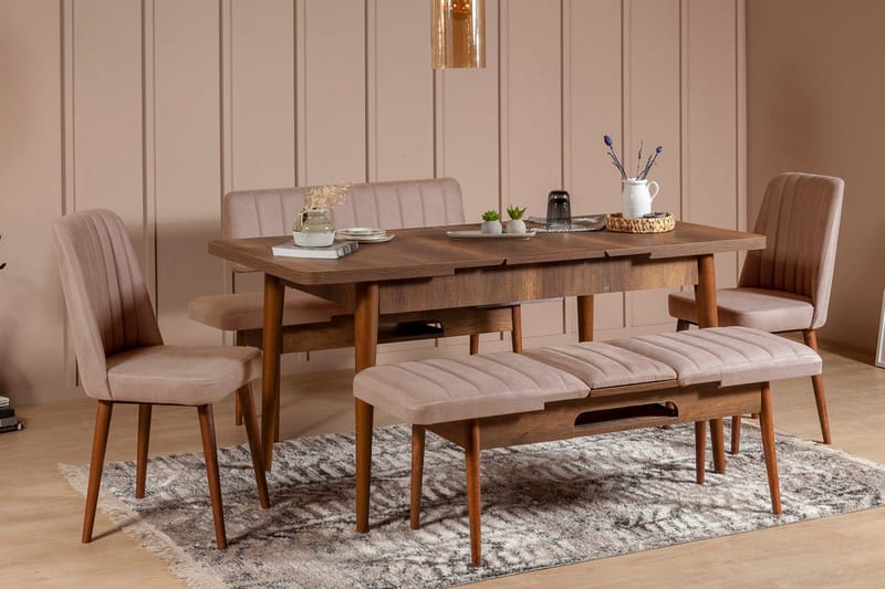 Valsot Udvideligt Spisebordssæt 129 cm - Hvid/Grå - Møbler - Borde - Spisebordssæt