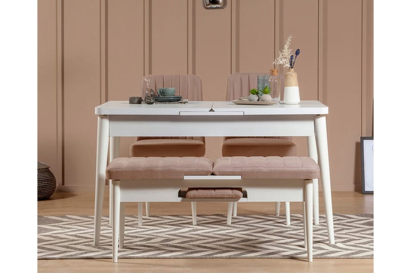 Valsot Udvideligt Spisebordssæt 129 cm - Hvid/Grå - Møbler - Borde - Spisebordssæt