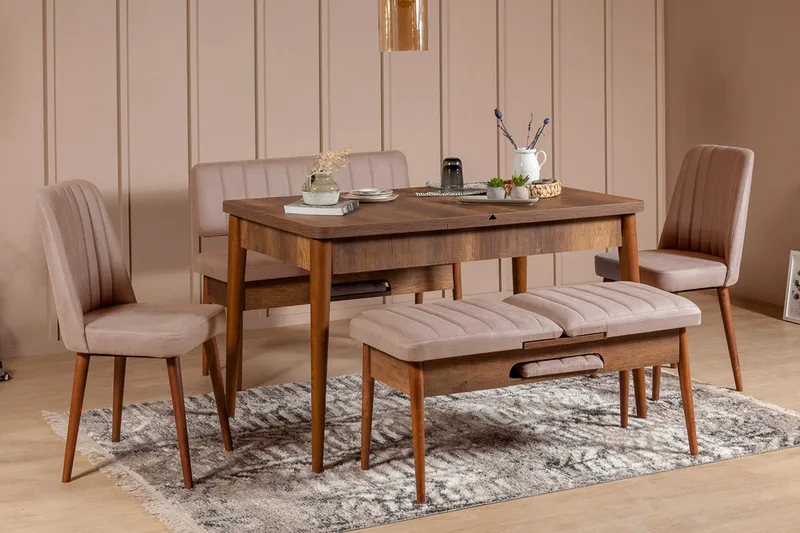 Valsot Udvideligt Spisebordssæt 129 cm, Hvid/Grå