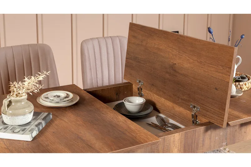 Valsot Udvideligt Spisebordssæt 129 cm - Hvid/Mørkebrun - Møbler - Borde - Spisebordssæt