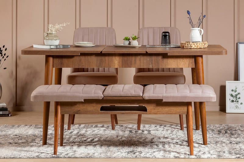Valsot Udvideligt Spisebordssæt 129 cm - Hvid/Mørkebrun - Spisebordssæt