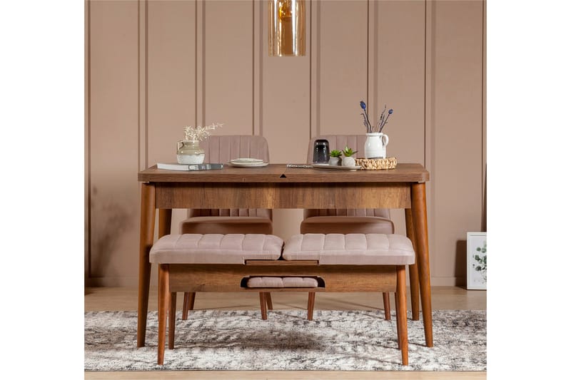 Valsot Udvideligt Spisebordssæt 129 cm - Hvid/Mørkebrun - Møbler - Borde - Spisebordssæt