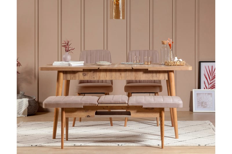 Valsot Udvideligt Spisebordssæt 129 cm - Natur/Grå/Brun - Spisebordssæt