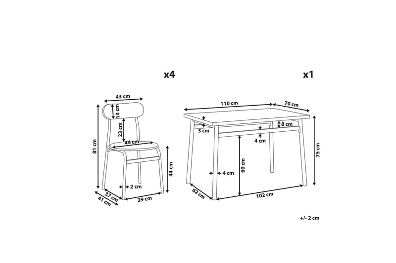 Velden Spisebordssæt 110 cm Inkl 4 Stole - Grå/Sort - Spisebordssæt