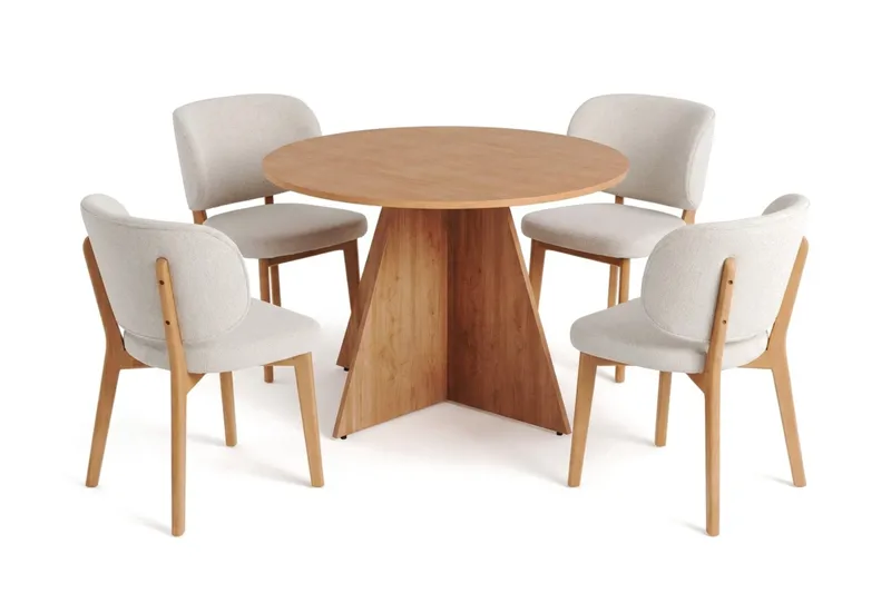Vera spisegruppe 110 cm rund i eg med 4 Eira spisebordsstole, Eg
