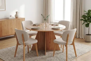 Vera spisegruppe 110 cm rund i eg med 4 Eira spisebordsstole - Eg - Møbler - Borde - Spisebordssæt