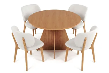 Vera spisegruppe 110 cm rund i eg med 4 Eira spisebordsstole - Eg - Møbler - Borde - Spisebordssæt