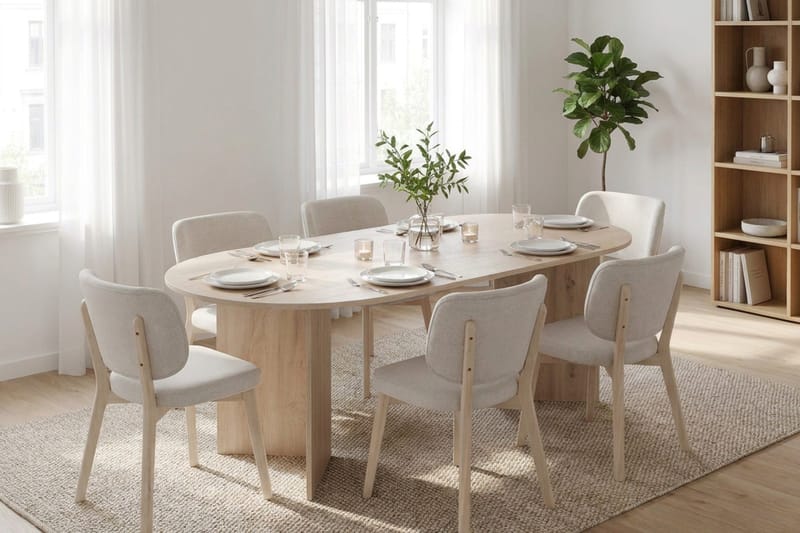 Vera spisegruppe 220 cm rektangulær hvidlaseret med 6 Eira spisestole - Hvidbejdset eg - Møbler - Borde - Spisebordssæt