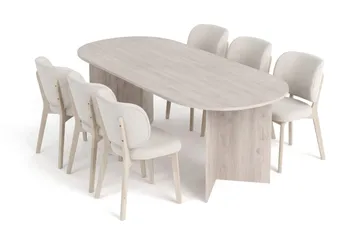 Vera spisegruppe 220 cm rektangulær hvidlaseret med 6 Eira spisestole - Hvidbejdset eg - Møbler - Borde - Spisebordssæt