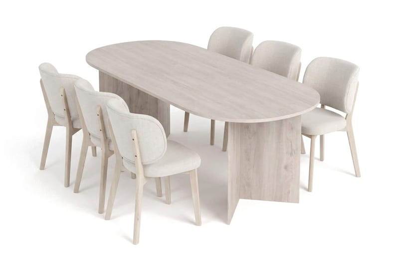 Vera spisegruppe 220 cm rektangulær hvidlaseret med 6 Eira spisestole - Hvidbejdset eg - Møbler - Borde - Spisebordssæt