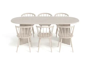 Vera spisegruppe rektangulær 180 cm hvidlaseret med 6 Tyrö spisestole - Hvidlakeret - Møbler - Borde - Spisebordssæt