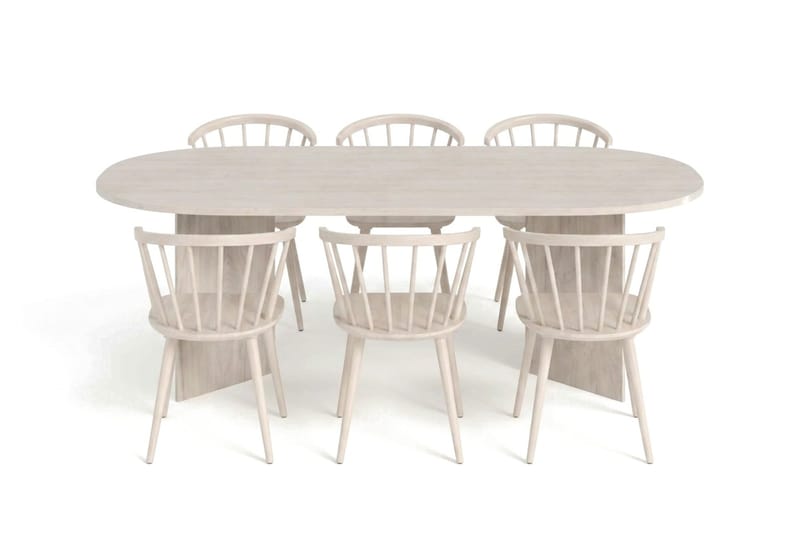 Vera spisegruppe rektangulær 180 cm hvidlaseret med 6 Tyrö spisestole, Hvidlakeret