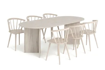 Vera spisegruppe rektangulær 180 cm hvidlaseret med 6 Tyrö spisestole - Hvidlakeret - Møbler - Borde - Spisebordssæt