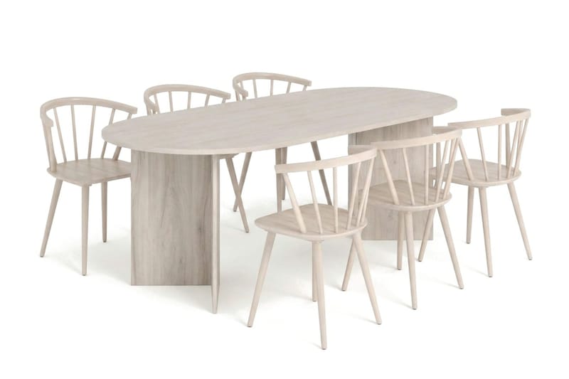 Vera spisegruppe rektangulær 180 cm hvidlaseret med 6 Tyrö spisestole - Hvidlakeret - Møbler - Borde - Spisebordssæt