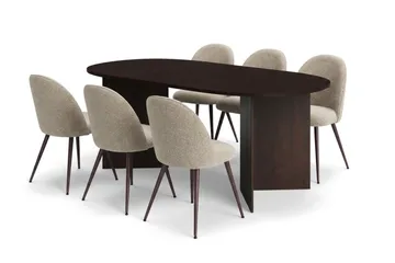 Vera spisegruppe rektangulær 180 cm røget eg med 6 Nibe Plus spisestole - Røget eg - Møbler - Borde - Spisebordssæt