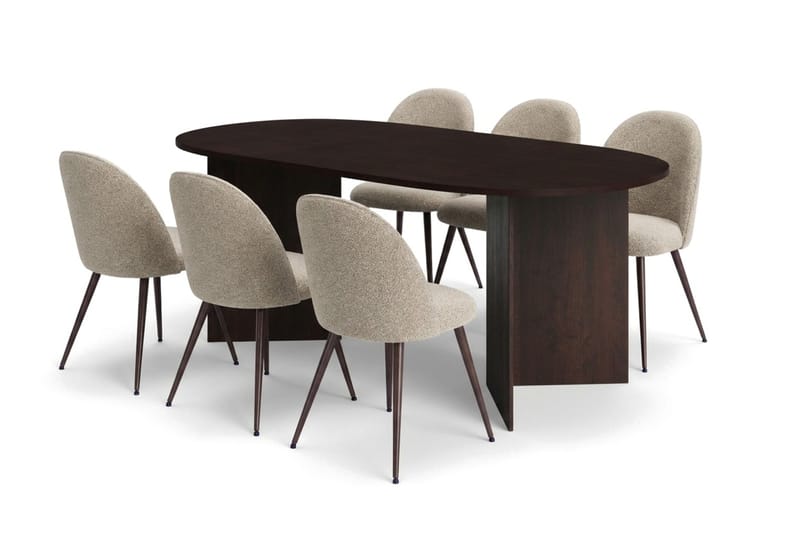Vera spisegruppe rektangulær 180 cm røget eg med 6 Nibe Plus spisestole, Røget eg