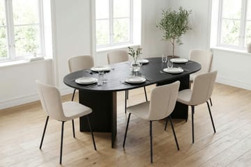 Vera spisegruppe rektangulær 180 cm sort med 6 Katy spisestole - Sort - Møbler - Borde - Spisebordssæt