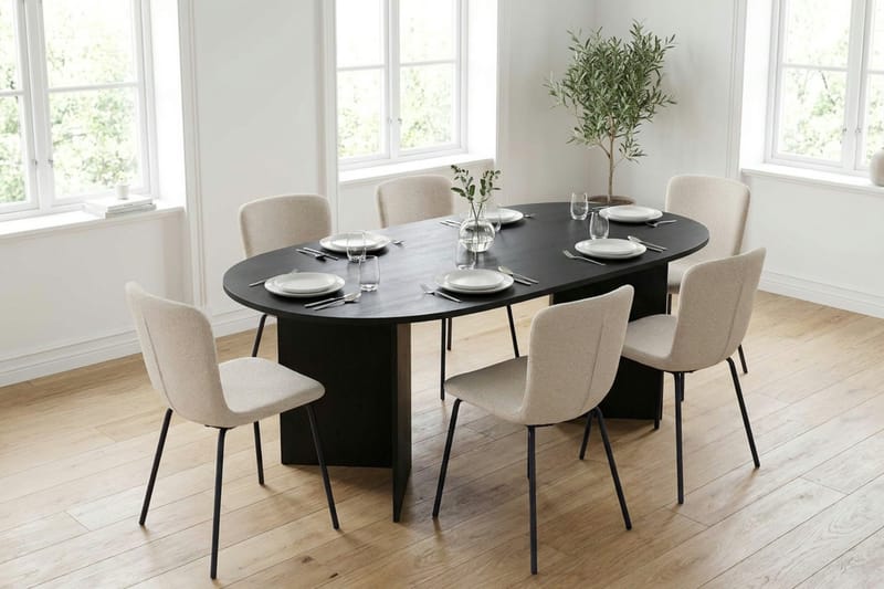 Vera spisegruppe rektangulær 180 cm sort med 6 Katy spisestole - Sort - Møbler - Borde - Spisebordssæt