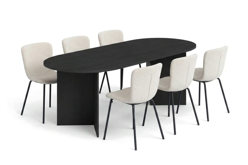 Vera spisegruppe rektangulær 180 cm sort med 6 Katy spisestole, Sort