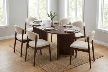 Vera spisegruppe rektangulær 180 cm valnød med 6 Nala spisebordsstole - Valnød - Møbler - Borde - Spisebordssæt