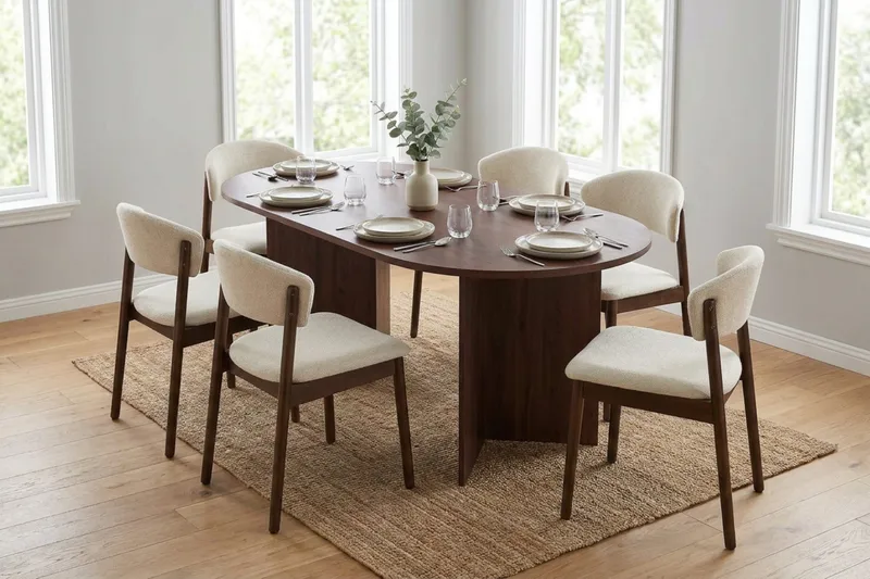 Vera spisegruppe rektangulær 180 cm valnød med 6 Nala spisebordsstole - Valnød - Møbler - Borde - Spisebordssæt