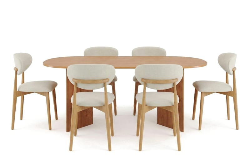 Vera spisegruppe rektangulær 220 cm eg med 6 Molly spisebordsstole, Eg