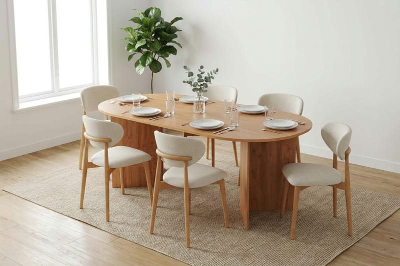 Vera spisegruppe rektangulær 220 cm eg med 6 Molly spisebordsstole - Eg - Møbler - Borde - Spisebordssæt