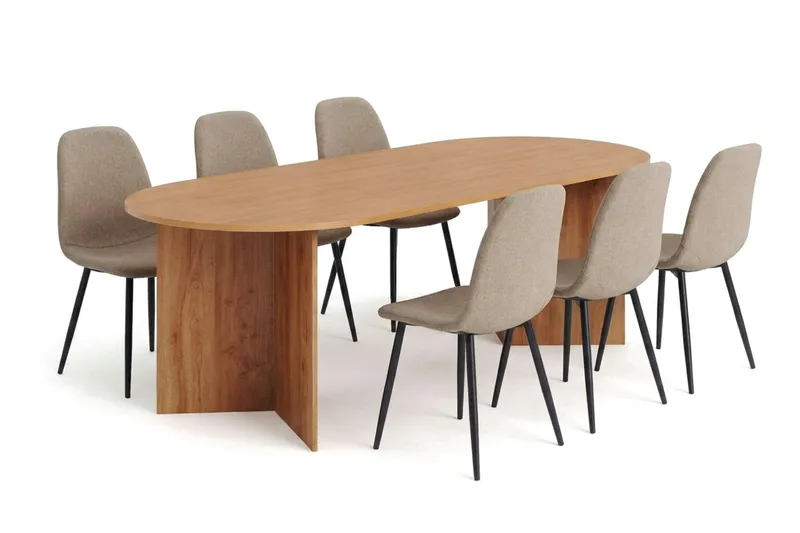 Vera spisegruppe rektangulær 220 cm eg med 6 Nibe spisebordsstole, Eg