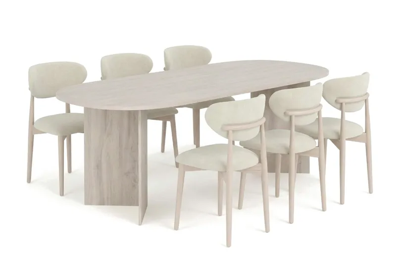 Vera spisegruppe rektangulær 220 cm hvidolieret med 6 Molly spisebordsstole, Hvidlakeret