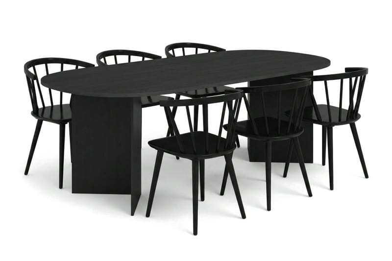 Vera spisegruppe rektangulær 220 cm sort med 6 Tyrö spisebordsstole, Sort