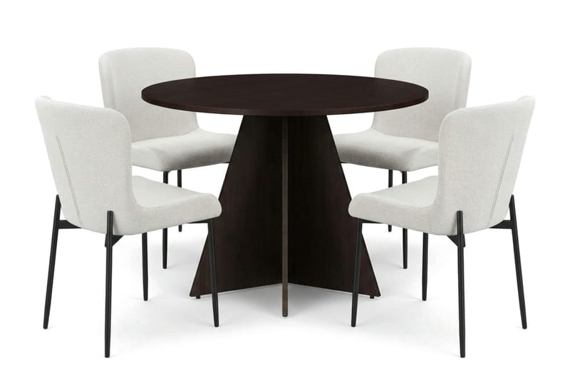 Vera spisegruppe rund 110 cm røget eg med 4 Elsie spisestole, Røget eg/Hvid