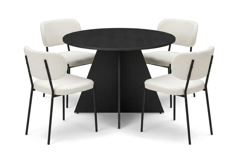 Vera spisegruppe rund 110 cm sort med 4 Gemmiano spisebordsstole, Sort