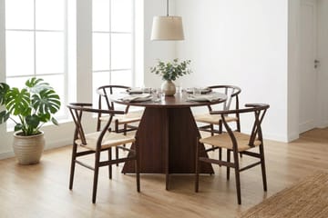 Vera spisegruppe rund 110 cm valnød med 4 Elysia spisebordsstole - Møbler - Borde - Spisebordssæt