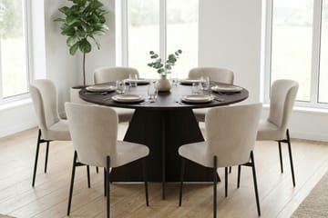 Vera spisegruppe rund 130 cm røget eg med 6 Elsie spisestole - Røget eg/Beige - Møbler - Borde - Spisebordssæt