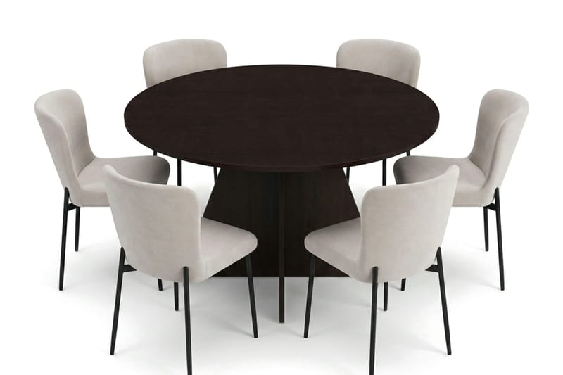 Vera spisegruppe rund 130 cm røget eg med 6 Elsie spisestole - Røget eg/Beige - Møbler - Borde - Spisebordssæt