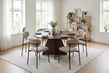 Vera spisegruppe rund 130 cm valnød med 6 Lucy spisestole - Valnød - Møbler - Borde - Spisebordssæt