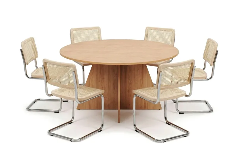 Vera spisegruppe rund 150 cm eg med 6 Build spisebordsstole, Eg