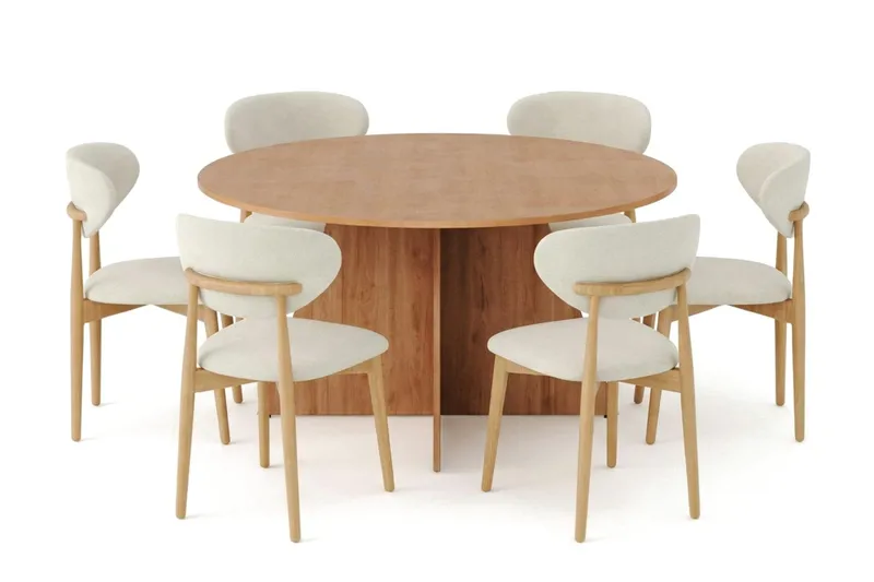 Vera spisegruppe rund 150 cm eg med 6 Molly spisebordsstole, Eg