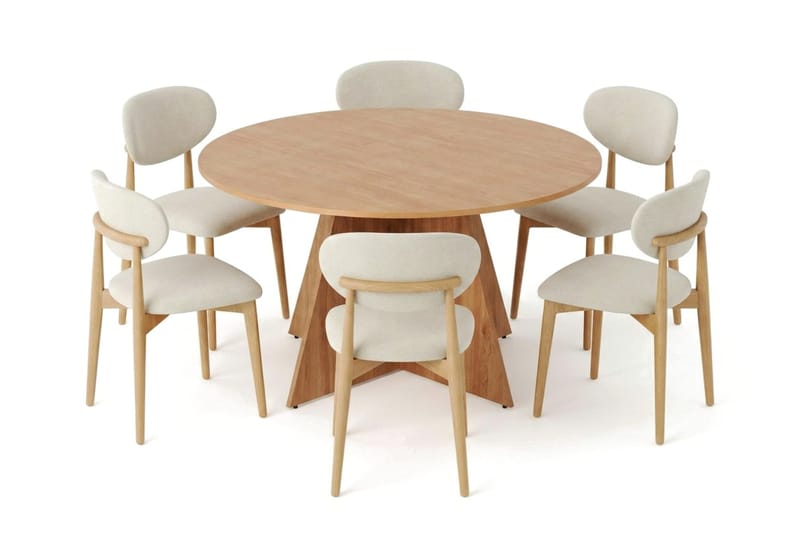 Vera spisegruppe rund 150 cm eg med 6 Molly spisebordsstole - Eg - Møbler - Borde - Spisebordssæt