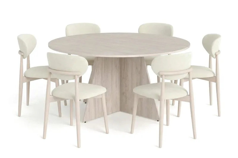 Vera spisegruppe rund 150 cm hvidlaseret med 6 Molly spisebordsstole, Hvidlakeret