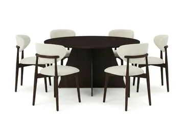 Vera spisegruppe rund 150 cm røget eg med 6 Molly spisebordsstole