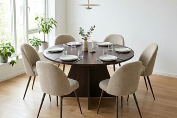 Vera spisegruppe rundt 130 cm røget eg med 6 Nibe Plus spisebordsstole - Røget eg - Møbler - Borde - Spisebordssæt