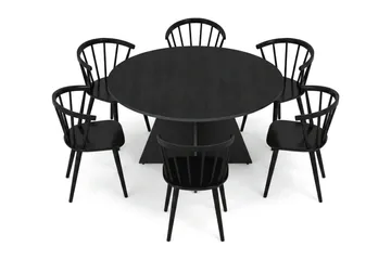 Vera spisegruppe rundt 130 cm sort med 6 Tyrö spisebordsstole - Sort - Møbler - Borde - Spisebordssæt