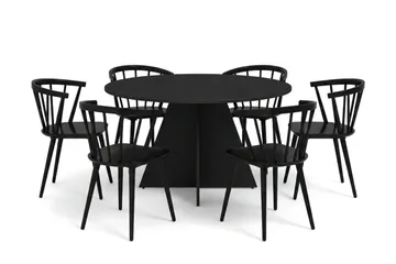 Vera spisegruppe rundt 130 cm sort med 6 Tyrö spisebordsstole - Sort - Møbler - Borde - Spisebordssæt