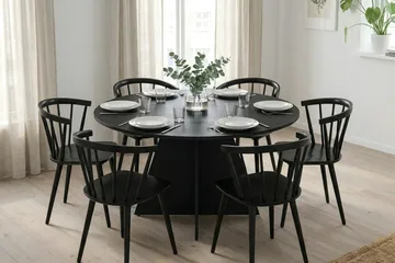 Vera spisegruppe rundt 130 cm sort med 6 Tyrö spisebordsstole - Sort - Møbler - Borde - Spisebordssæt