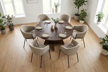 Vera spisegruppe rundt 130 cm valnød med 6 Filip spisebordsstole - Valnød - Møbler - Borde - Spisebordssæt