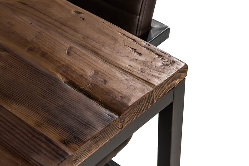 Wilmer Spisebordssæt 140 cm med 4 House Stole Vintage - Rustik Elm/Sort/Mørkebrun PU - Spisebordssæt